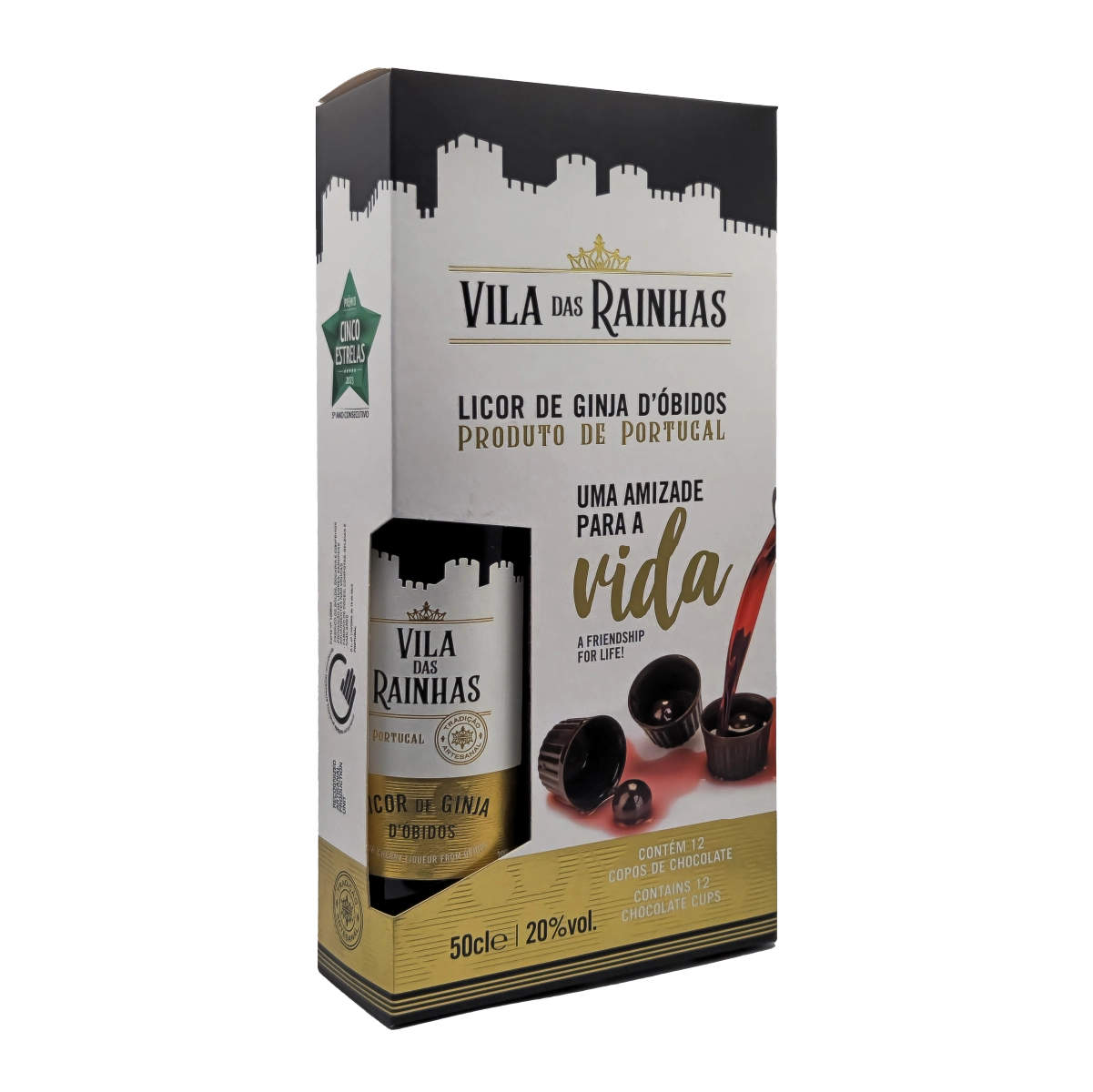 Pack Doce Sintonia - Licor de Ginja Vila das Rainhas 50cl + copos chocolate