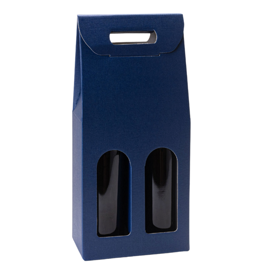 Caixa Fibra Azul com janela- 2 Garrafas