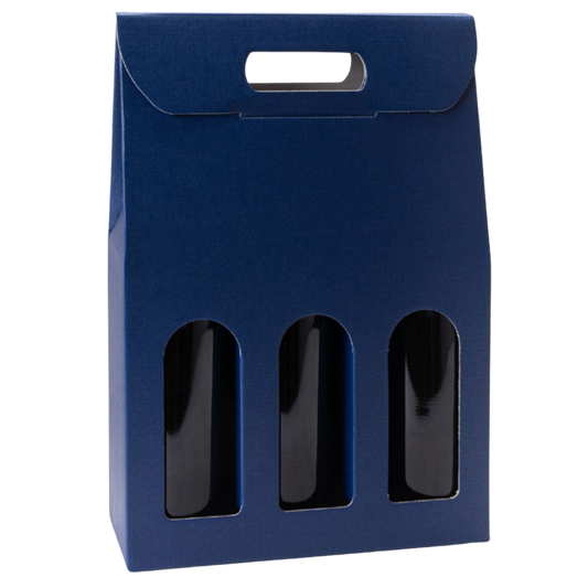 Caixa Fibra Azul com janela- 3 Garrafas